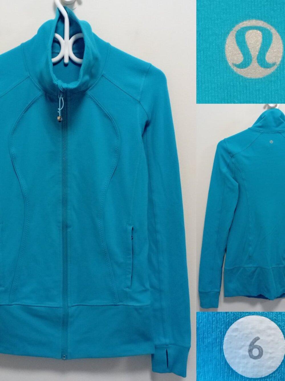 Lululemon Nice Asana Jacket Brushed Surge 6 Small Teal Thumbholes Luon